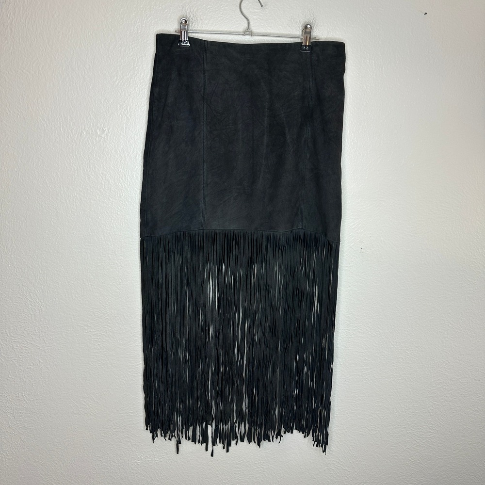 Alice + Olivia Malina Fringed Suede Goat Leather Midi Skirt Size 8 - Picture 3 of 8